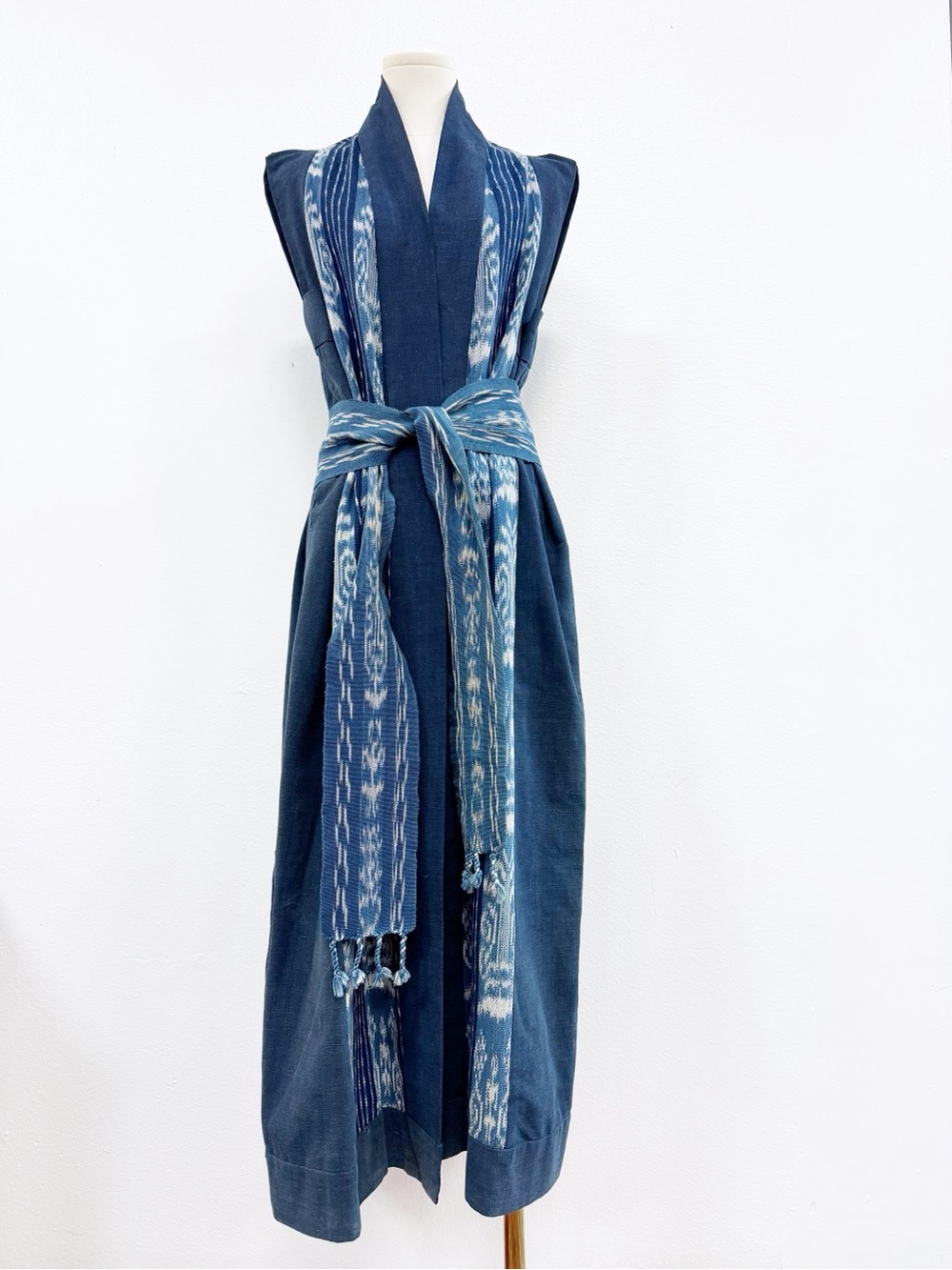 Vintage Carnaby Street Indigo Cotton Maxi Duster Vest Handmade Mexico Boho